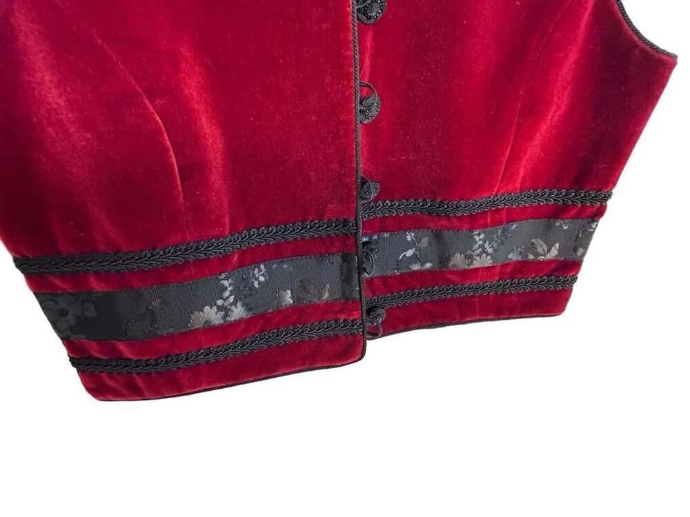 Vintage Equator Crimson Red Velvet Cropped Vest / Waistcoat S, 90s grunge, gothi - Picture 6 of 6